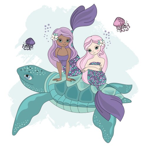 Mermaid Turtle Cartoon Sea Creature Vector Image