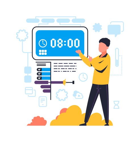 Company @work Time Work time opening hours for shop Royalty Free Vector Image