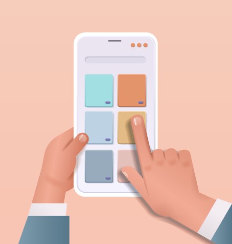 Developer hands creating mobile user interface vector image