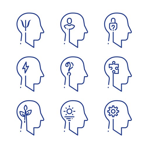 human head profile line icon set psychology vector image