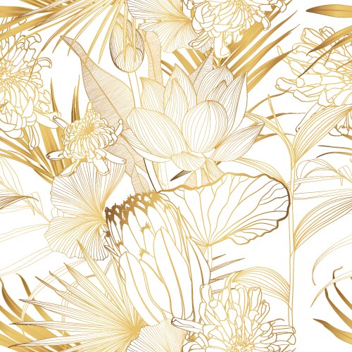 Tropical Golden Floral Pattern Vector Image