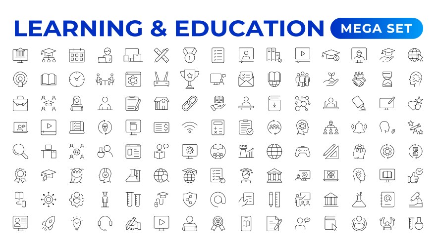 Education learning thin line icon set Royalty Free Vector