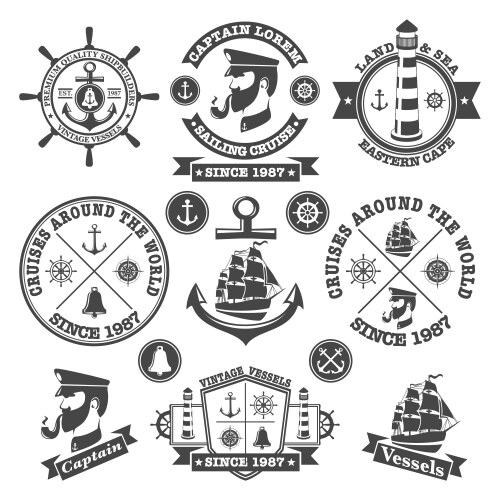 Vintage Nautical Labels & Icons Set Vector Image