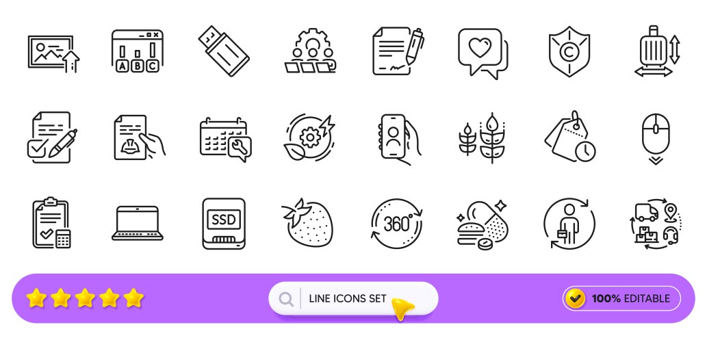 Notebook user call and scroll down line icons vector image