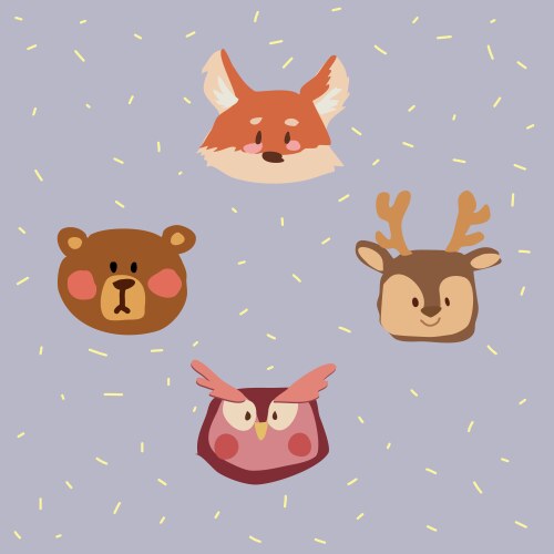 Cute cartoon animals faces – Free Vector | VectorStock