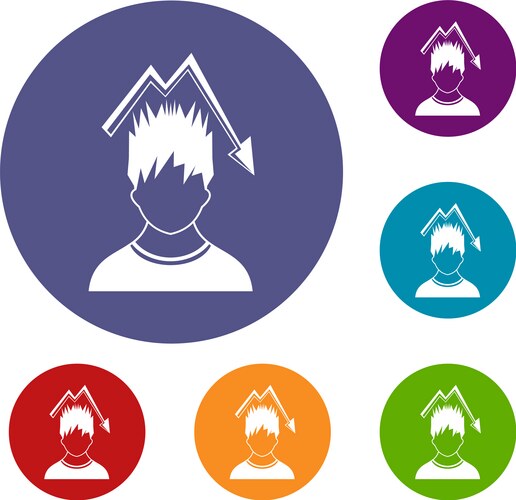Man with falling red graph over head icons set vector image