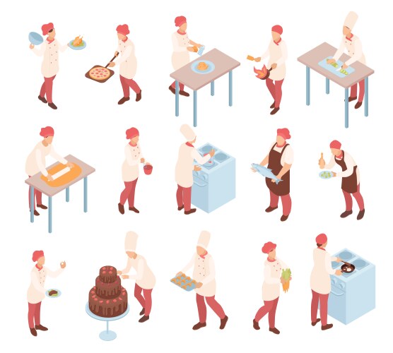 Cooking staff people avatars isolated set diverse Vector Image