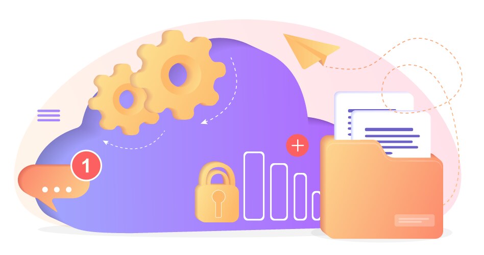 Database with cloud server data set process vector image