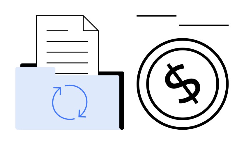 Folder with document and rotating arrows beside vector image