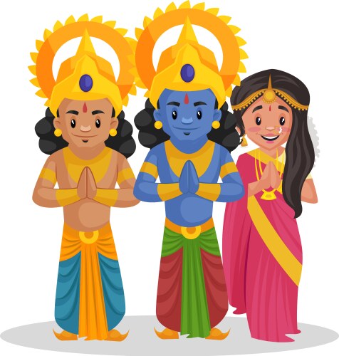 Lord Rama, Sita & Lakshman Cartoon Vector Image