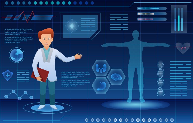 medical holographic scene doctor is diagnose vector image