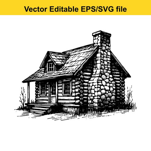 Rustic Log Cabin in a Forest Setting – Royalty-Free Vector | VectorStock