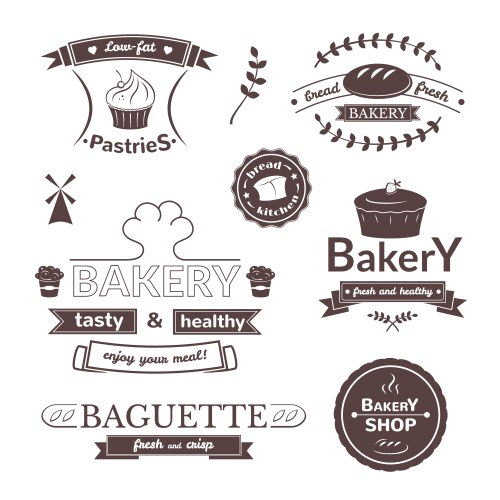 Bakery icons set in thin line style Royalty Free Vector