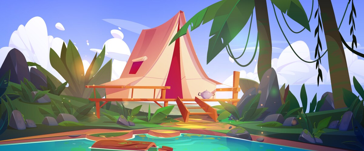 camp in tropical forest vector