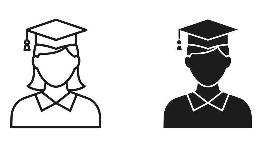Graduation cap icon set line art and silhouette Vector Image