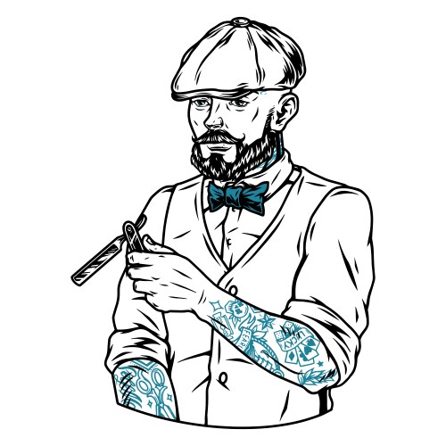 Vintage Barber with Straight Razor Vector Image