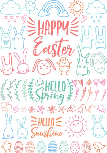 happy easter set of doodles vector image