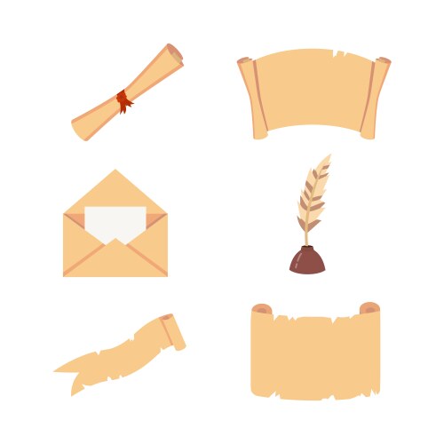 Old paper scroll set retro document script vector image