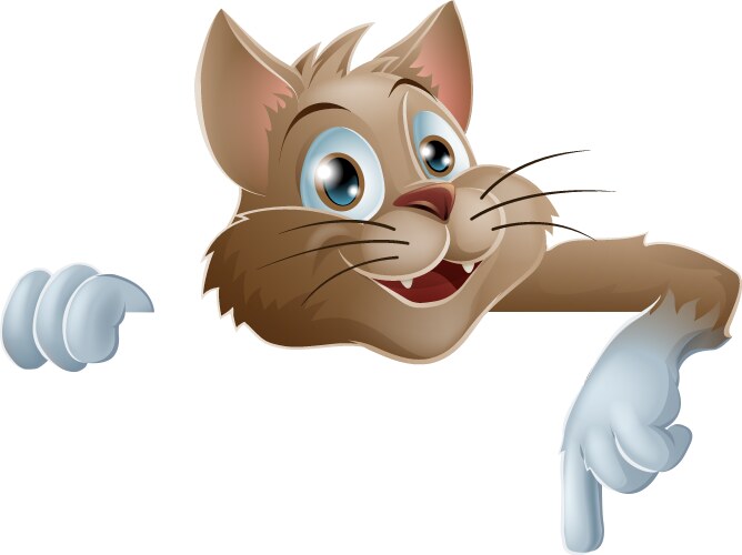 cartoon cat pointing down vector image vector image