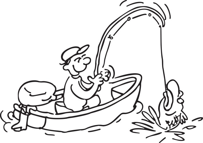 Fisherman outlined cartoon hand drawn sketch Vector Image