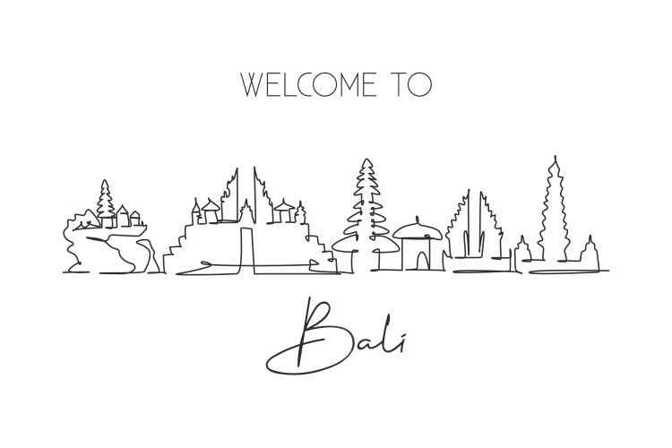 One continuous line drawing bali city skyline vector image