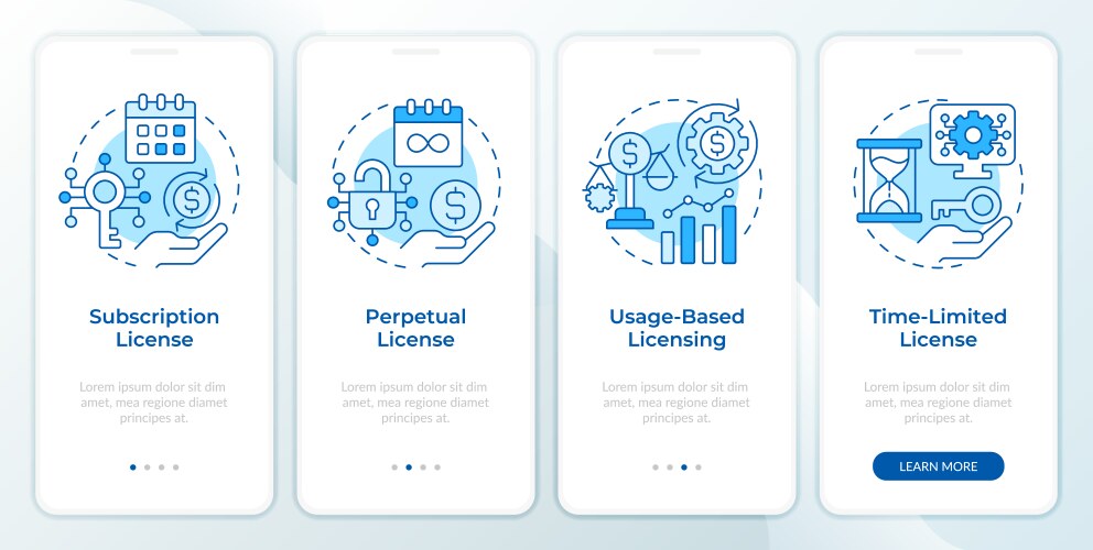 Types of access control blue gradient onboarding Vector Image