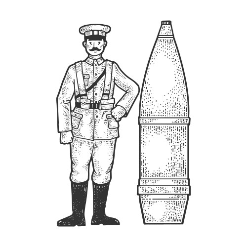Soldier and huge cannon shell sketch Vector Image