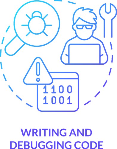 Writing and debugging code blue gradient concept vector image