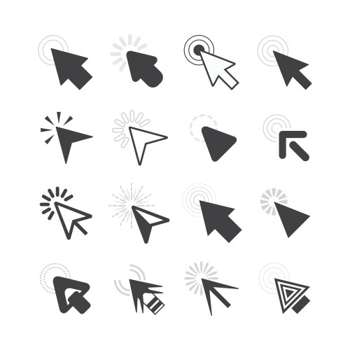Black cursor pointers click icons set on white vector image