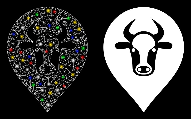 Glossy mesh carcass cow map pointer icon vector image