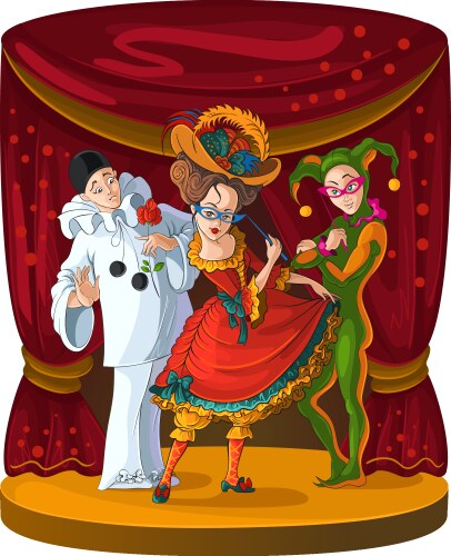 Harlequin and Pierrot Theater Scene Vector Image