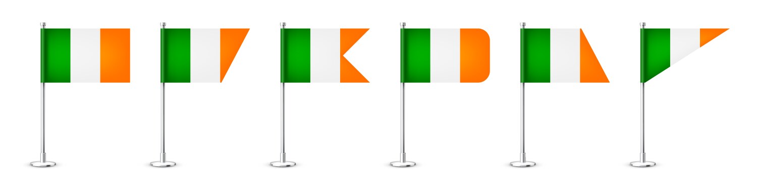 realistic various iriah table flags on a chrome vector image