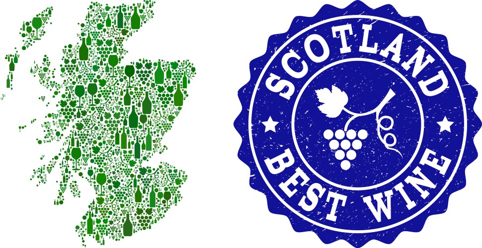Composition of grape wine map scotland and best vector image
