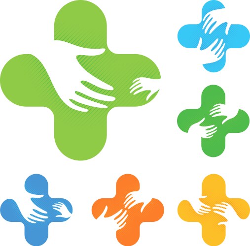 Color hands around logo Royalty Free Vector Image