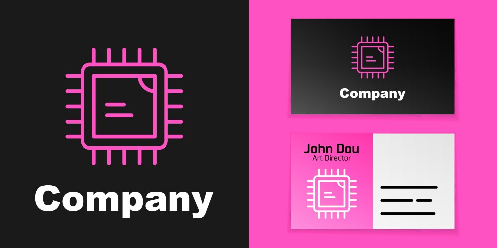 Pink line computer processor with microcircuits vector image