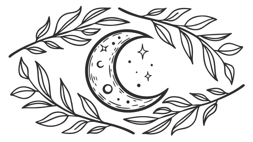 Crescent Moon Floral Wreath Sketch Vector Image