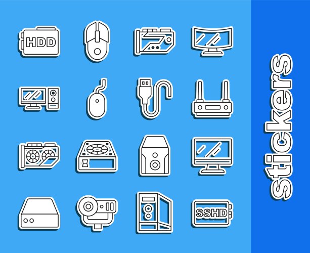 Set line sshd card computer monitor screen router vector image