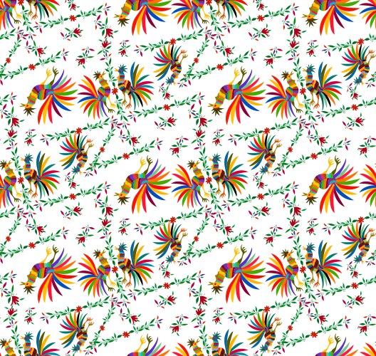 Mexican Embroidery Rooster Pattern Vector Image