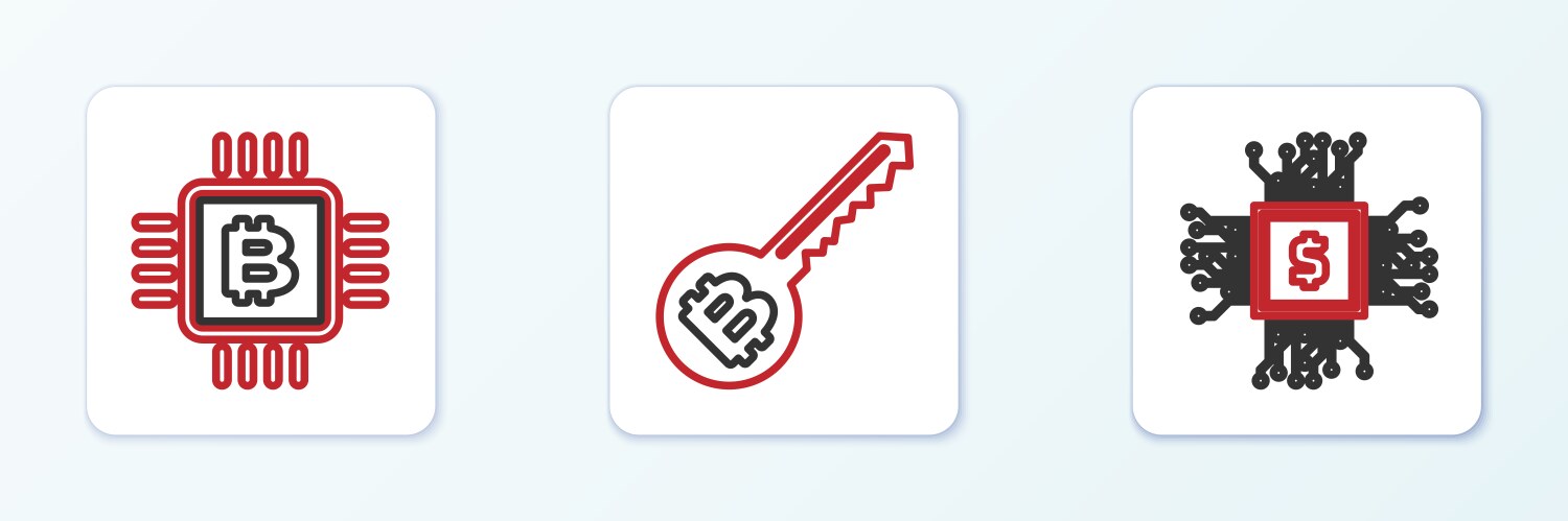 Set line cpu mining farm and cryptocurrency key vector image