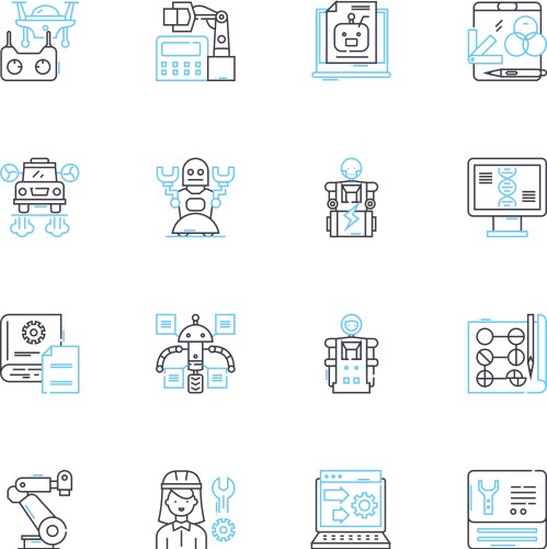 Engineering simulation linear icons set modeling vector image