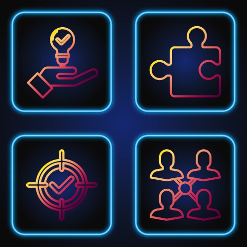 Set line project team base target and check mark vector image