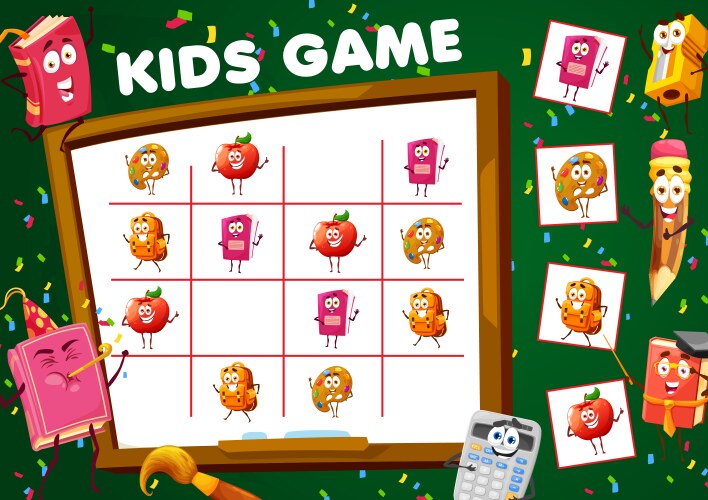 sudoku game with school stationery characters vector image