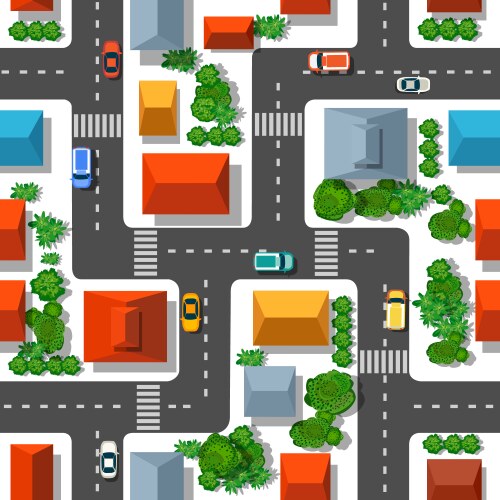 Cartoon seamless pattern with bright road the car Vector Image
