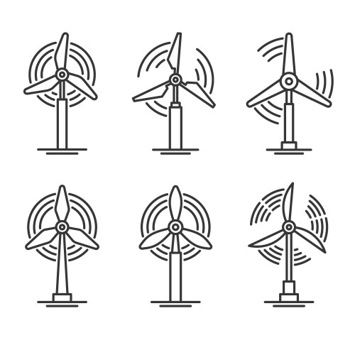 Windmill and wind turbine set eco power generator vector image