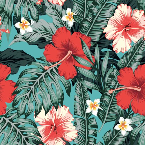 Tropical Flowers Pattern Vector Image