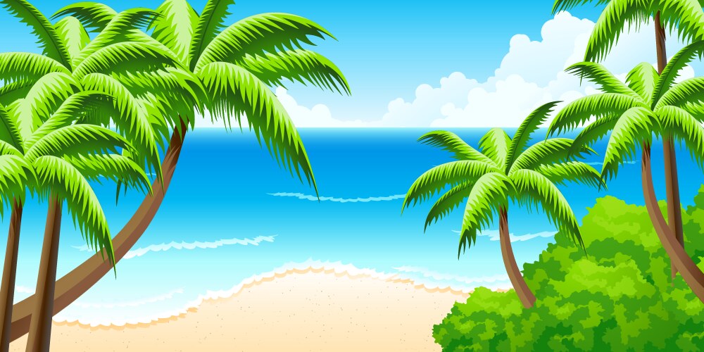 Tropical beach with palm trees Royalty Free Vector Image