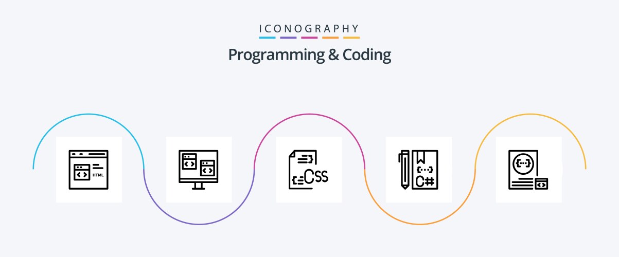 Programming and coding line 5 icon pack including vector image