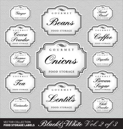 Ornate Food Storage Labels - Set 1 Vector Image