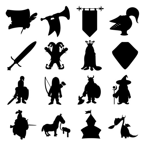 Medieval Silhouettes Icons Vector Image