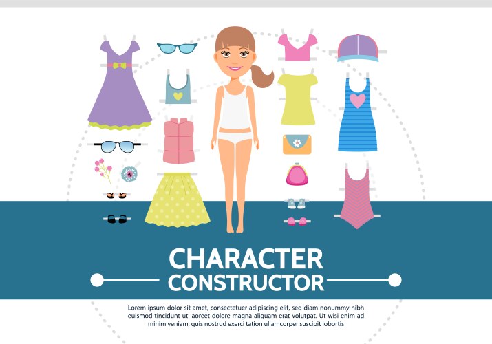 Flat female character creation round concept vector image